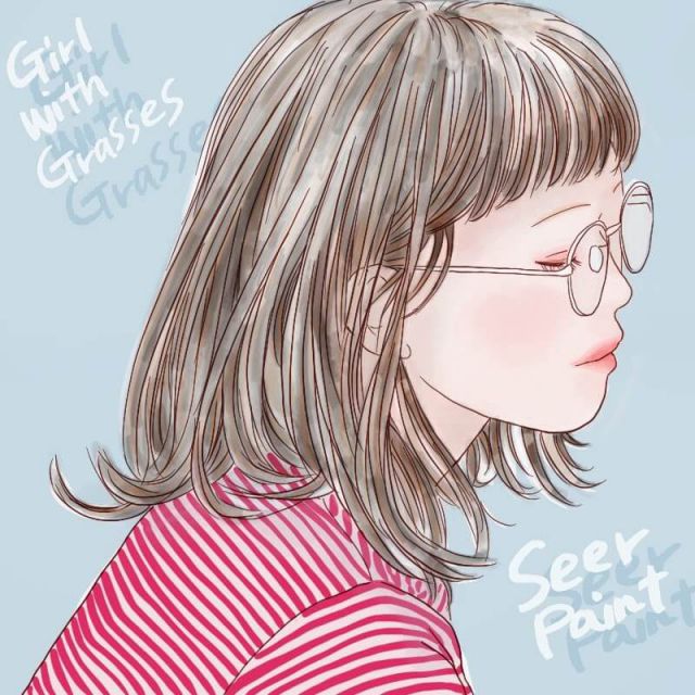 メガネの女の子 横顔 透明感 元画像あり Procreate シーアペイント